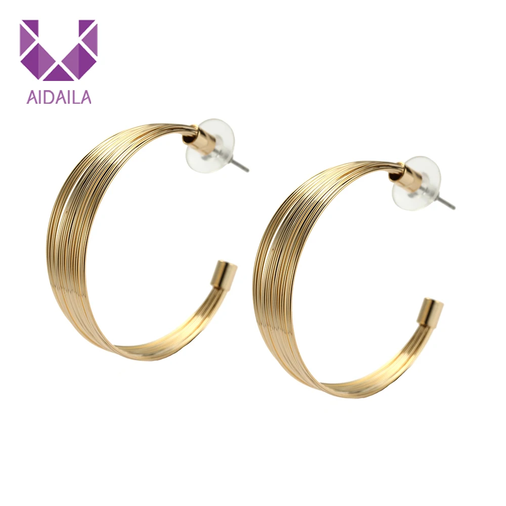 

Women Hoop Earrings Copper Metal Multi-layer Circle Round Earrings High Quality Female Hip Hop Hoop Earrings Office Style