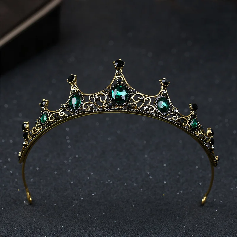 

Gold Color Green Gem Stone Crystal Wedding Crown Queen Tiara Bride Crown Headband Bridal Accessories Hair Jewelry
