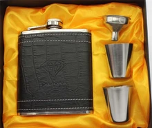 7 unze Edelstahl Tragbare Whisky Russland Flachmann Vorhaut Geprägte Topf Pu-leder Mini Krug Flaschen Flagon Set geschenk-boxen