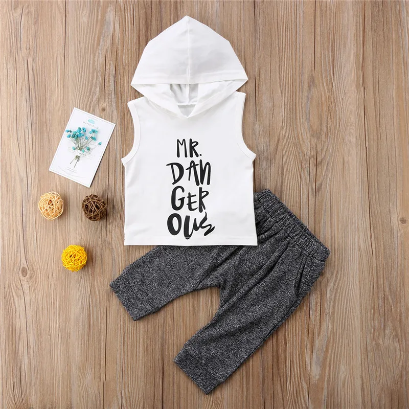 

Cool Casual Kids Baby Boy Clothing Set Cotton Linen Tracksuit Outfits 2pcs Hooded Vest Tops+Pants Hot Children Suits