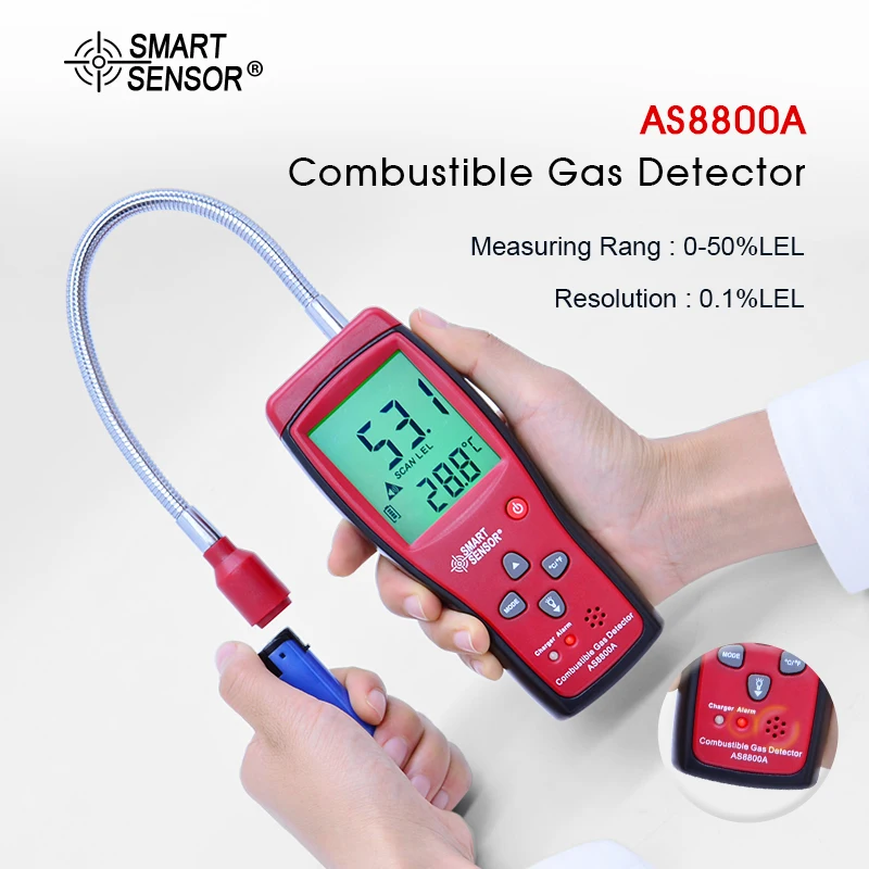 

Gas Analyzer Automotive Combustible Gas Detector Gas Leakage Location Determine leak Tester + LCD Sound & Light Alarm Li-battery
