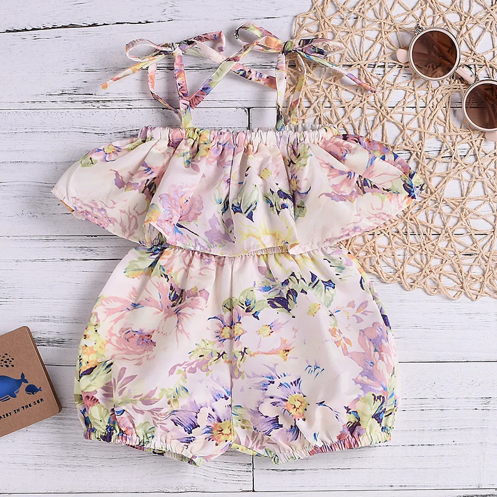 

Baby Clothes Set Kids Baby Girls Strap Ruffled Floral Romper Jumpsuit Outfit Clothes Summer Kids Top Shirts