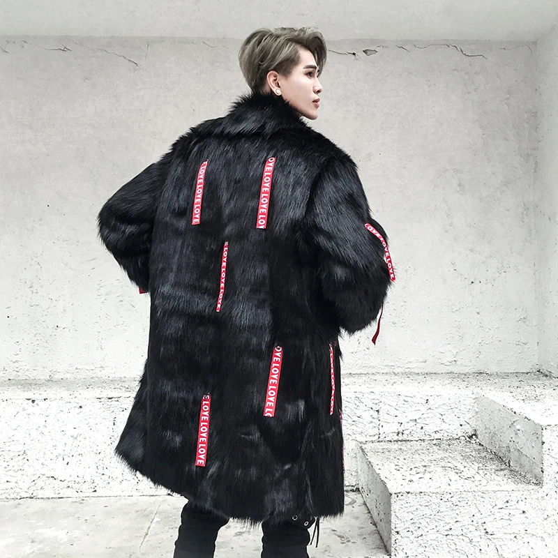 Пальто из кожи и меха для влюбленных мужское индивидуальное красное тканевая полоса зимняя одежда большого размера корейский вариант утепленное пальто - Цвет: black