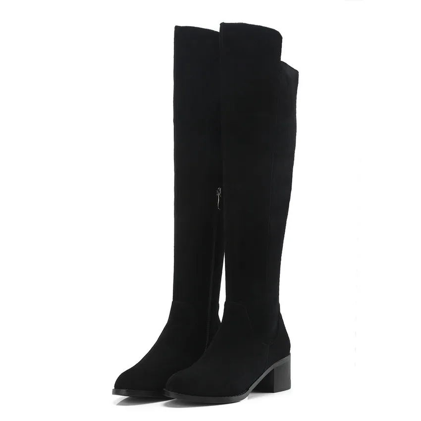QUTAA/ женские ботинки модная женская обувь женские сапоги до колена универсальные Элегантные зимние сапоги на молнии женская обувь; большие размеры 34-40 - Цвет: Черный