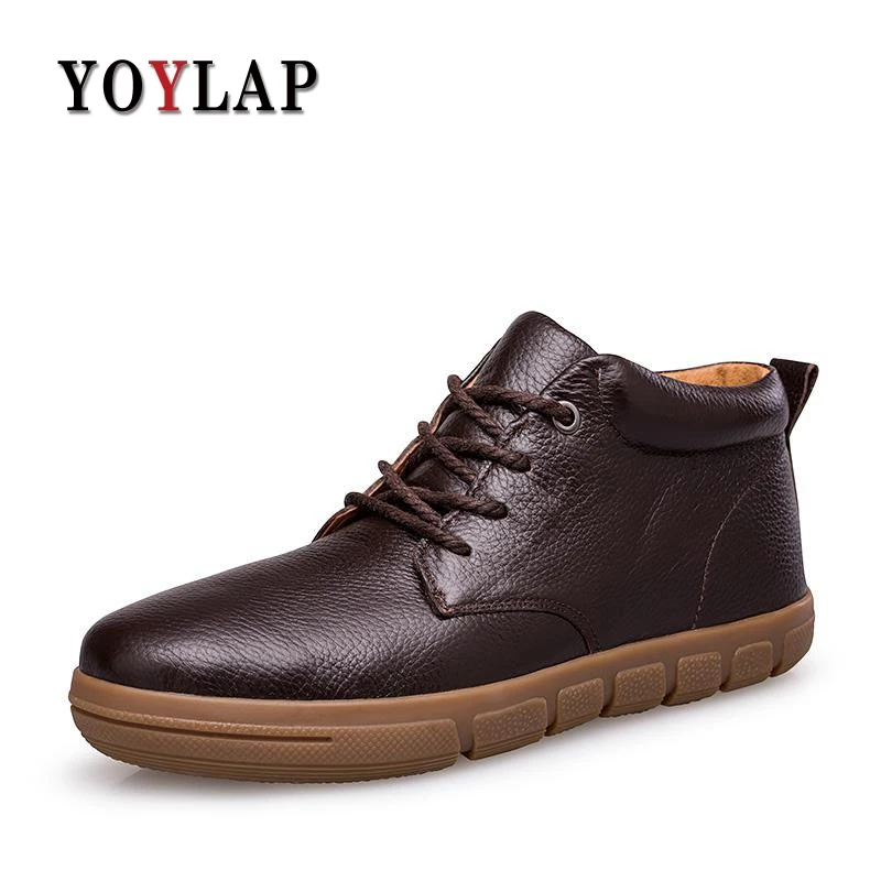 

2018 Genuine Leather Men Winter Boots Waterproof Men Snow Boots Casual Warm Winter Shoes Men Black Brown Men Boots Plus Size 48