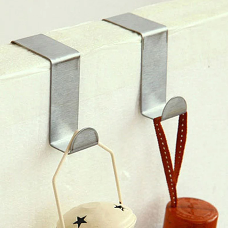 

2Pcs Over Door Hooks Silver Cabinet Hook High-Grade Stainless Steel Back Door Hook Kitchen Clothes Hanger Home supplies