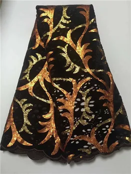 

French velvet Lace Fabric 2019 High Quality African Voile Lace Fraric With Sequins for Nigerian Wedding