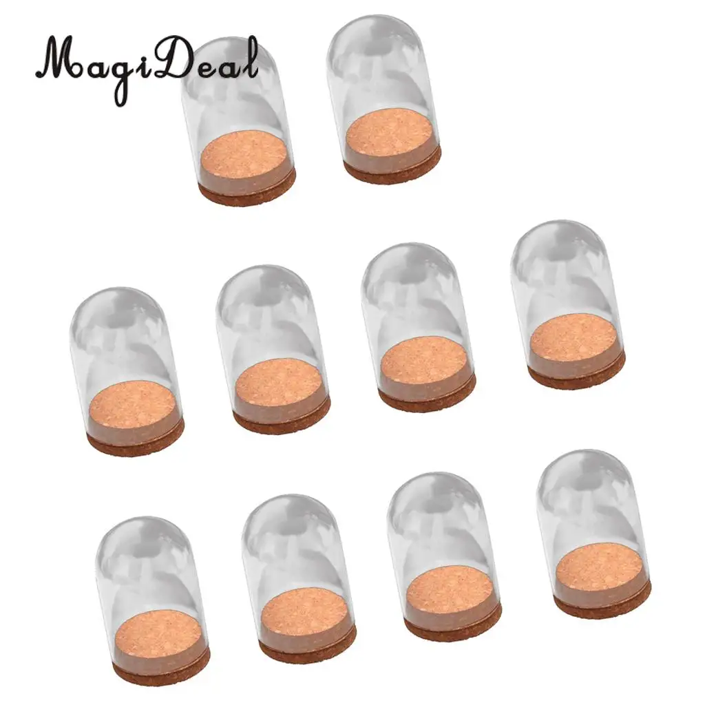 MagiDeal 10Pieces Mini Clear Glass Hemisphere Cover Dome Cabochon W.Cork for Hotel Home Office Room Table Decor 
