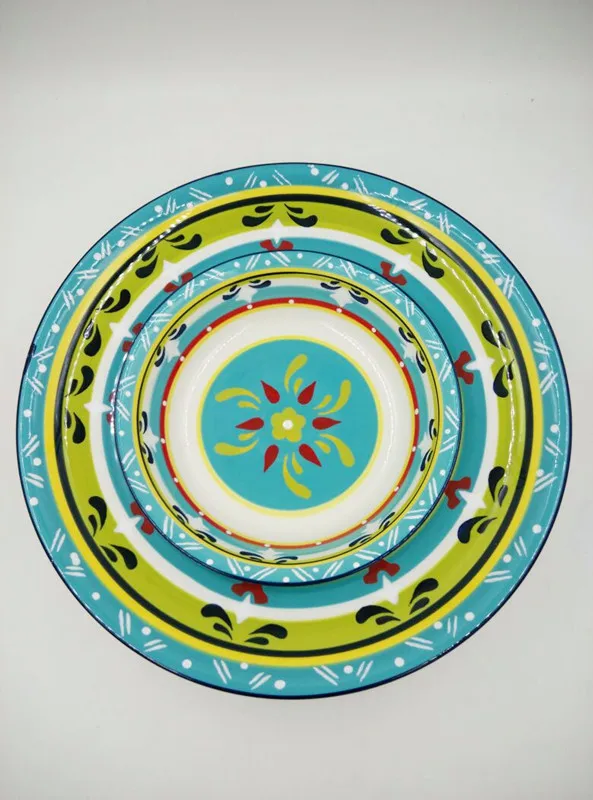

Blue green totem soup plate in Europe and the former single large fruit salad bowl bowl FOXHOME ceramic tableware foreign trade