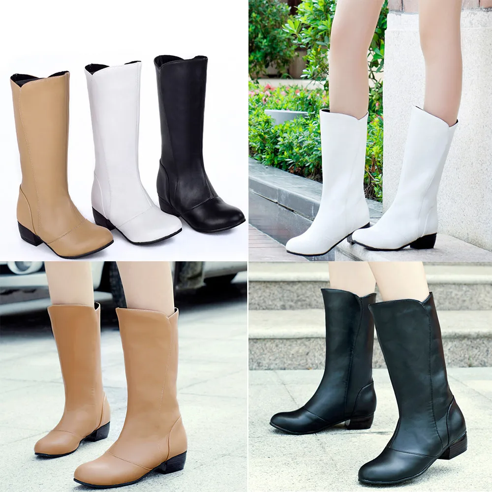 Boots Women's Round Toe Shoes Waterproof Soft Surface Anti Skid Low