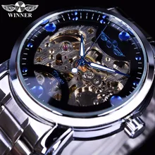 Ganador Del Océano Azul Diseñador de Moda Casual Hombres de Acero Inoxidable Reloj Automático Esquelético Del Reloj Para Hombre Relojes de Primeras Marcas de Lujo Reloj