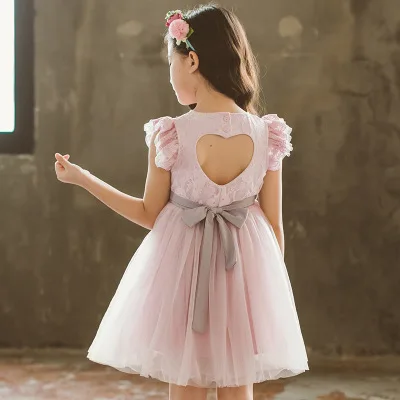 

Roimyal Wholesale 2019 Summer new back heart-shaped dance performance lace net yarn pink dresses 4-10 years free shipping