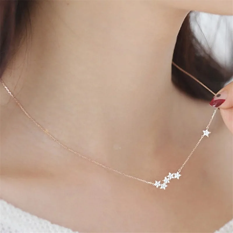 

925 Sterling Silver Crystal Star Charm Pendant Choker Necklace For Girl Women Statement Jewelry Gifts dz765