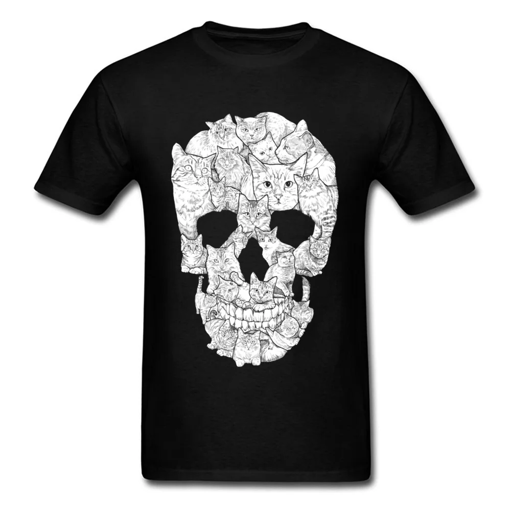 Sketchy Cat Skull NEW YEAR DAY 100% Cotton O Neck Tops Tees Short Sleeve Summer Tee Shirt Hip Hop Printing T Shirt Sketchy Cat Skull black