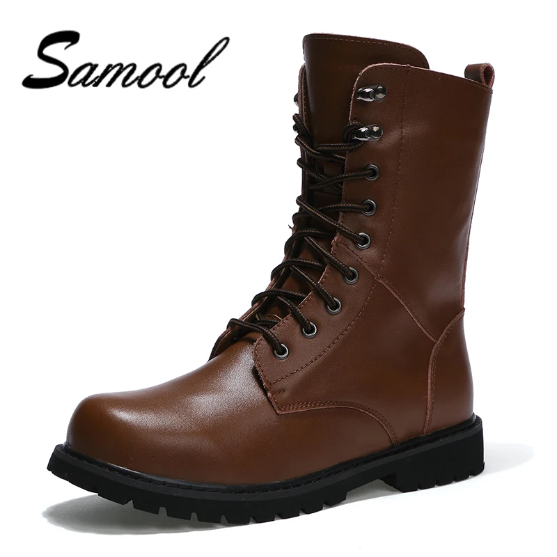 

Genuine Leather Men Military Boots Men's Motorcycle Riding Hunting Casual Walking Shoes Designer Martin Botas Hombre black lx5