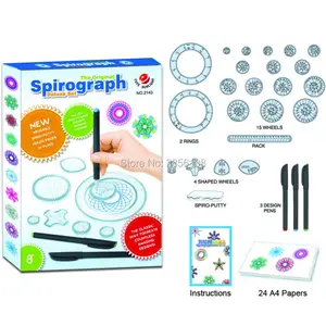 Спирограф игрушки для рисования набор с 3 шт. ручки + 22 аксессуары для рисования спиральные конструкции Блокировка шестерни и колеса, для взрослых и детей - изображение