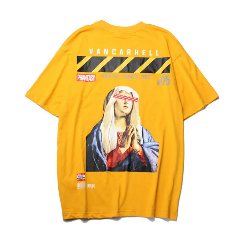 

Mens T Shirts Virgin Mary Print Streetwear Hip Hop Harajuku Casual Short Sleeve Tops Tees Loose Male Fashion Cotton Tshirts