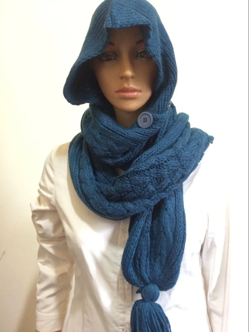 

Women Winter Crocheted Wool Scarf Hooded Scarf Hat Scarf 4Colors 10pcs/lot