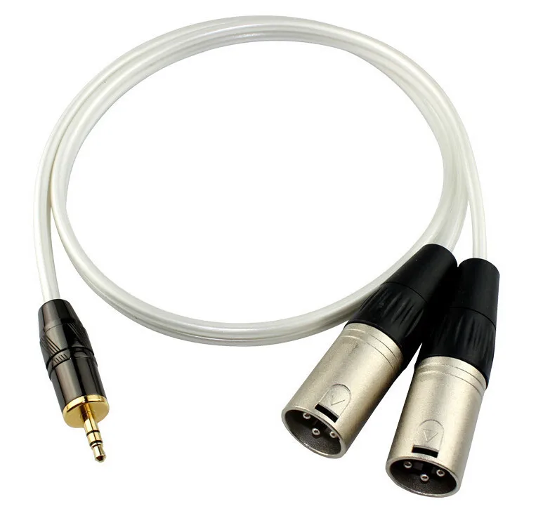 Pearl white 3.5mm Stereo Jack Plug to 2x XLR Plugs Male Cable Pro Music
