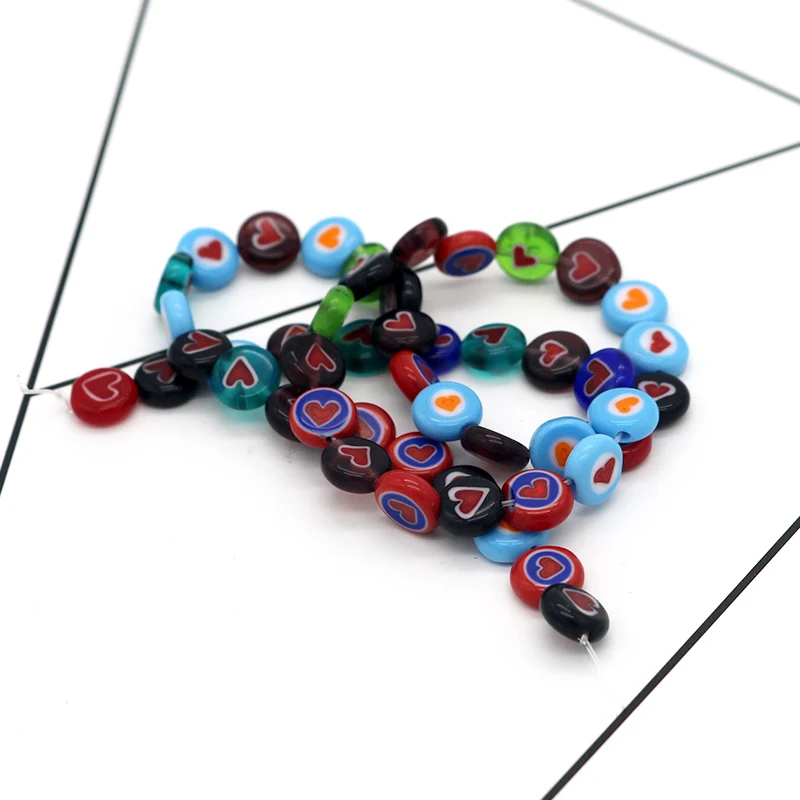 

Free Shipping KoMee Wonderful Colorful Beads 8x3mm 95pcs Round Print Heart Lampwork Glass Beads for Jewelry Making & Decoration