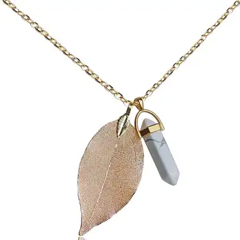 

Maxi Necklace Natural Leaf Pendant Stone DIY Quartz Necklace Bohemia Color-color Healing Stone jewelry for Women 2017 New