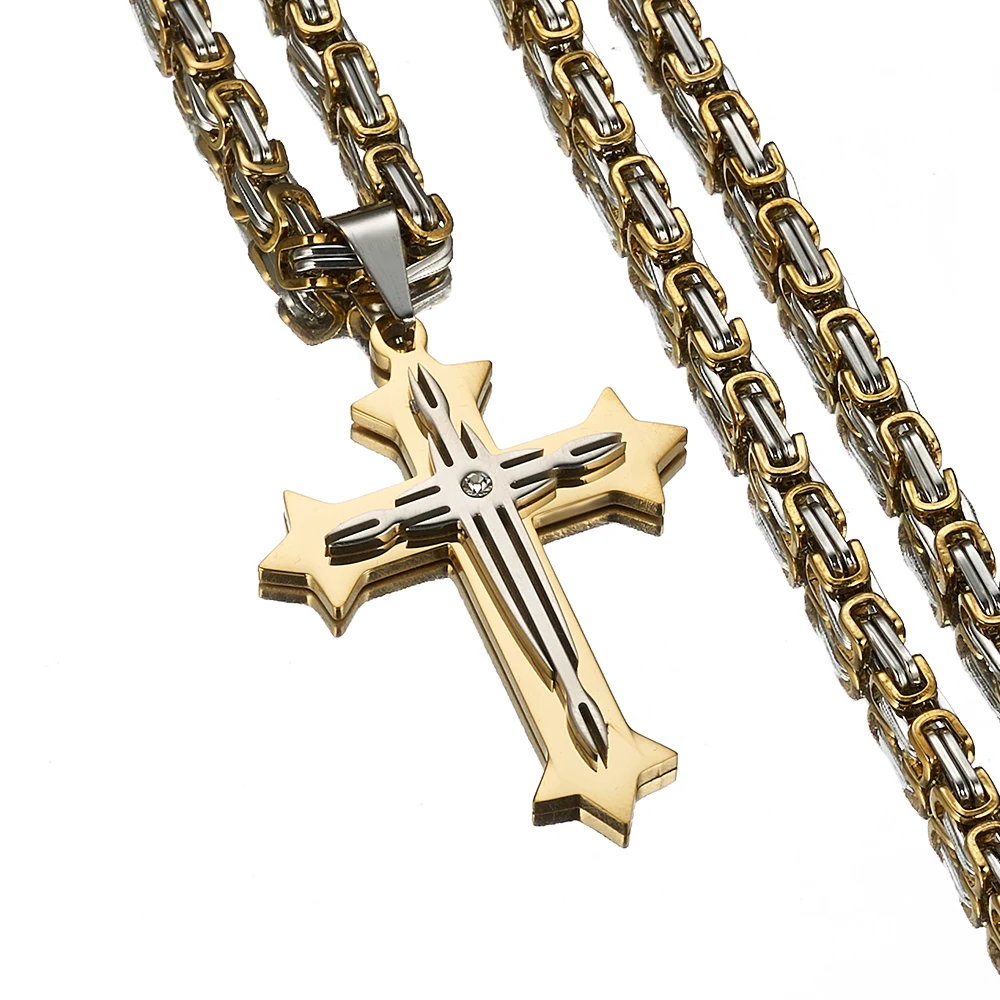 Stainless Steel Male Byzantine Chain & Pendant,22" 24" 28" Mens Silver