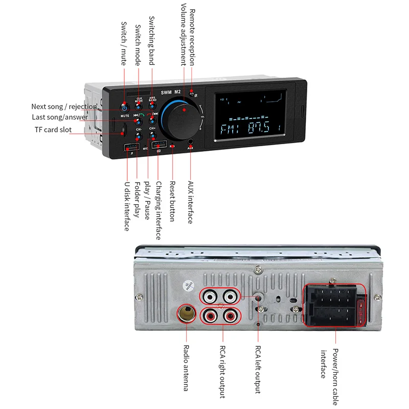 Автомобильный стерео MP3 музыкальный плеер FM Bluetooth автомобильное радио TF AUX Dual USB