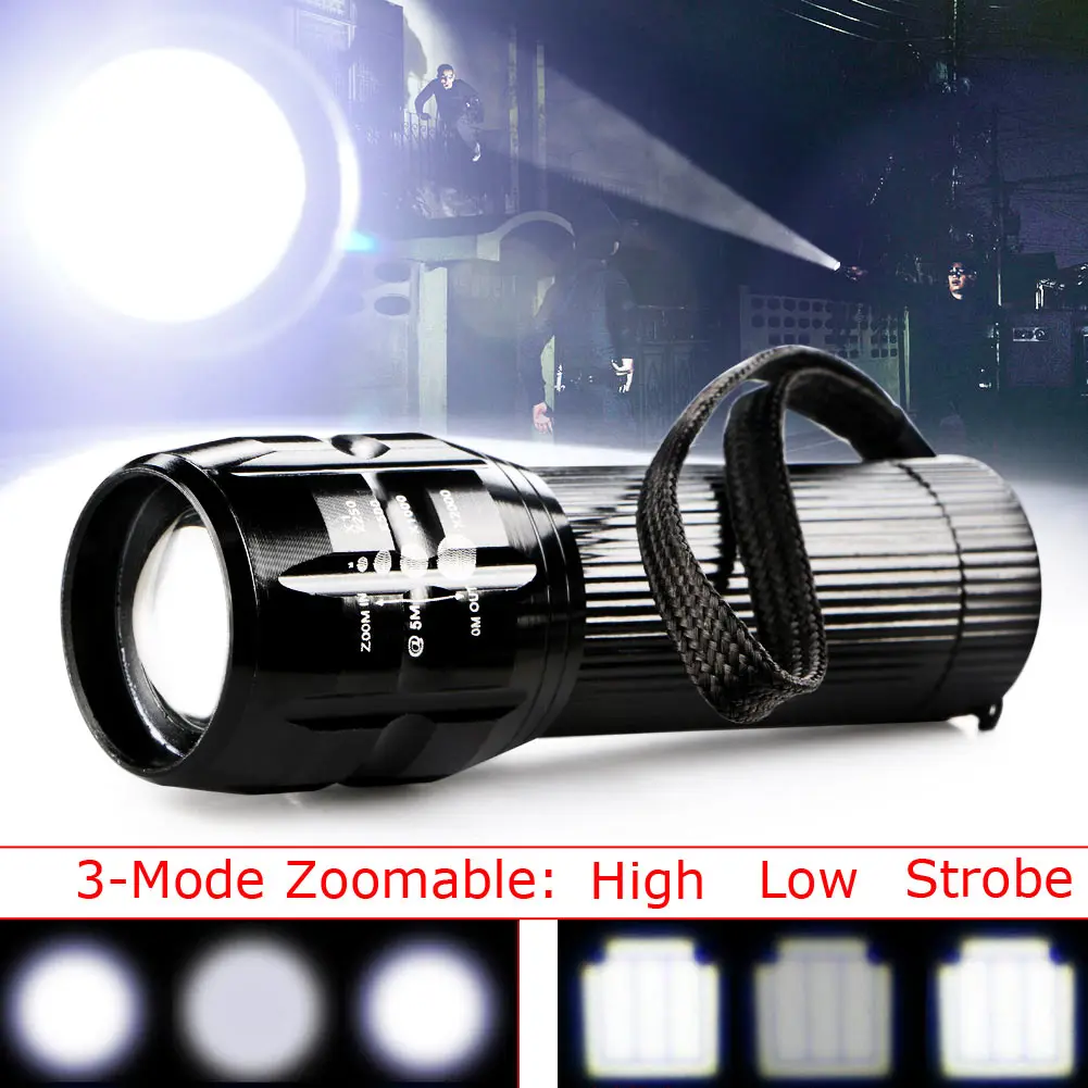 2000 Lumen LED Flashlight 3 Mode Zoomable Q5 3 x AAA battery Alumiun alloy
