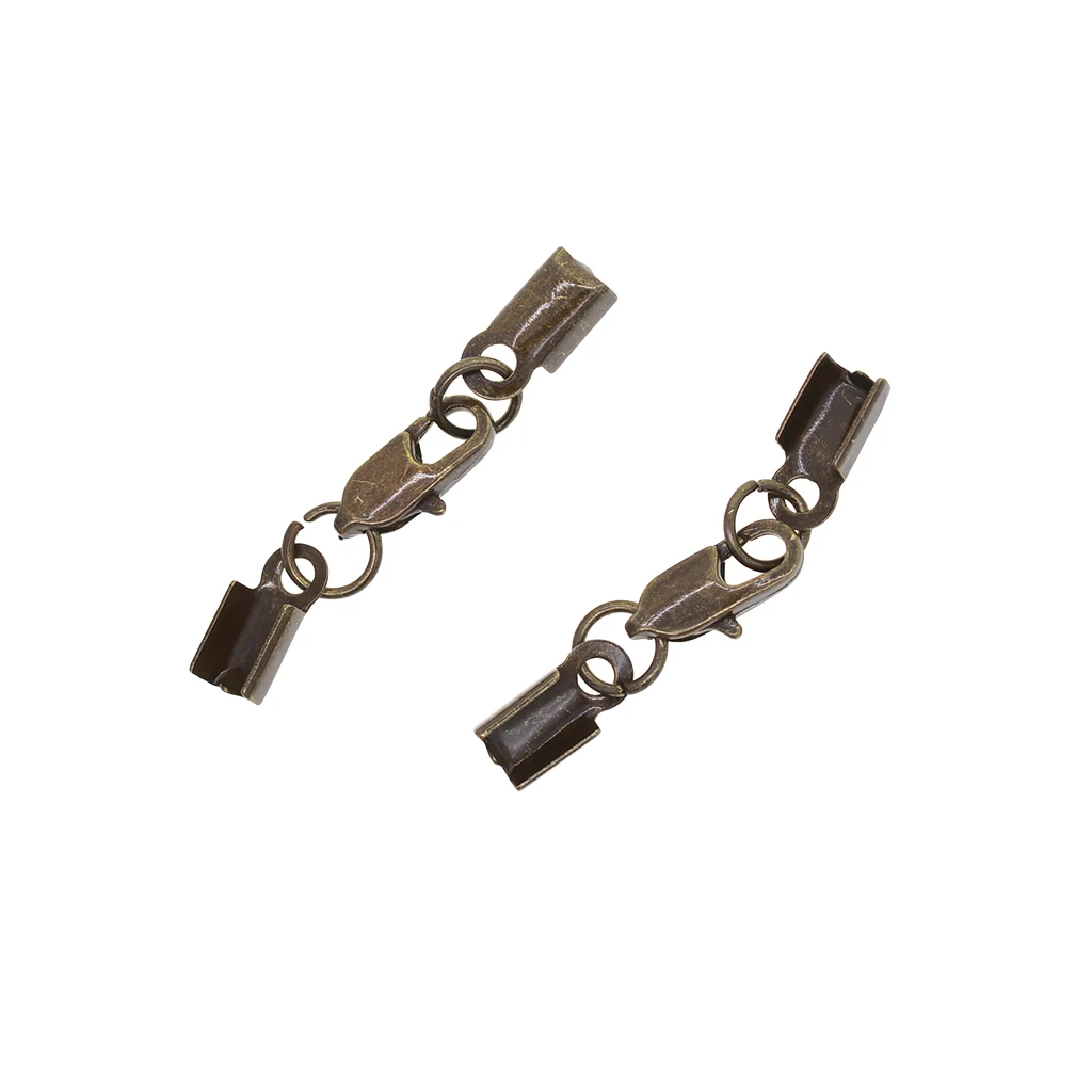 12 Sets Crimp Cord End Cap Clips Bail Tips Connector Findings with Lobster Clasp for Necklace Bracelet Jewelry Making