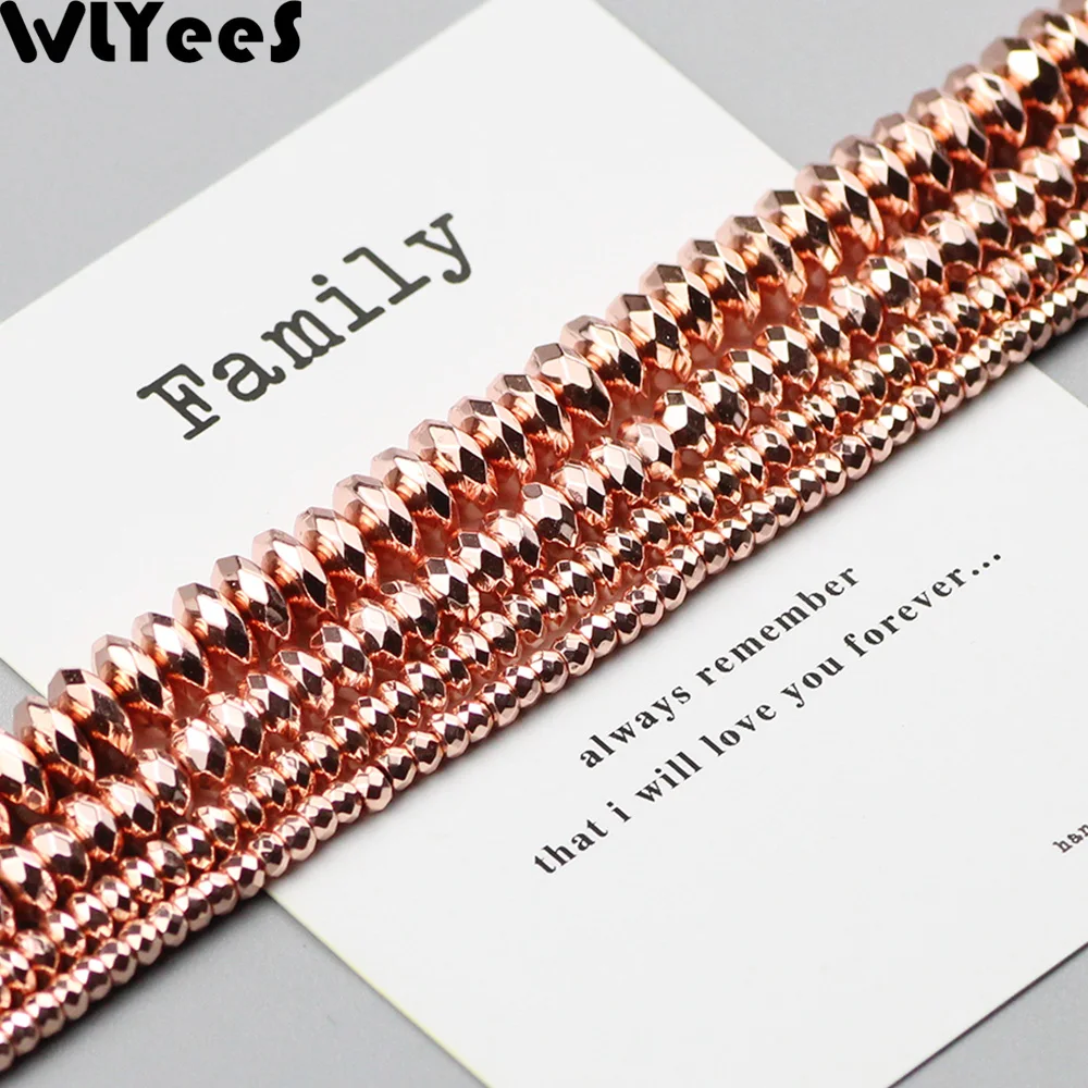 

WLYeeS plating rose Gold Hematite beads 4 6 8 10mm flat round Loose spacer beads for Jewelry Bracelet Making earring pendant DIY