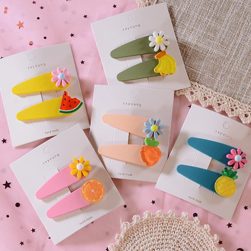 

NEW Children Hair Accessories Headwear Set 2Pcs/Set Flower Watermelon Pineapple Fruit Hairpins Cartoon Hair Clips for Girls