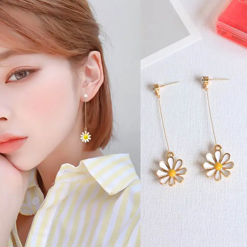 

Simple Daisy Flower Long Earrings For Women 2019 New Korean Earrings All Match