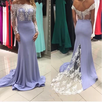 

Sexy Boat Neck Mermaid Bridesmaid Dresses 2018 Simple Lace Long Sleeves Party Gowns Robe De Soiree Prom Dress Custom Made