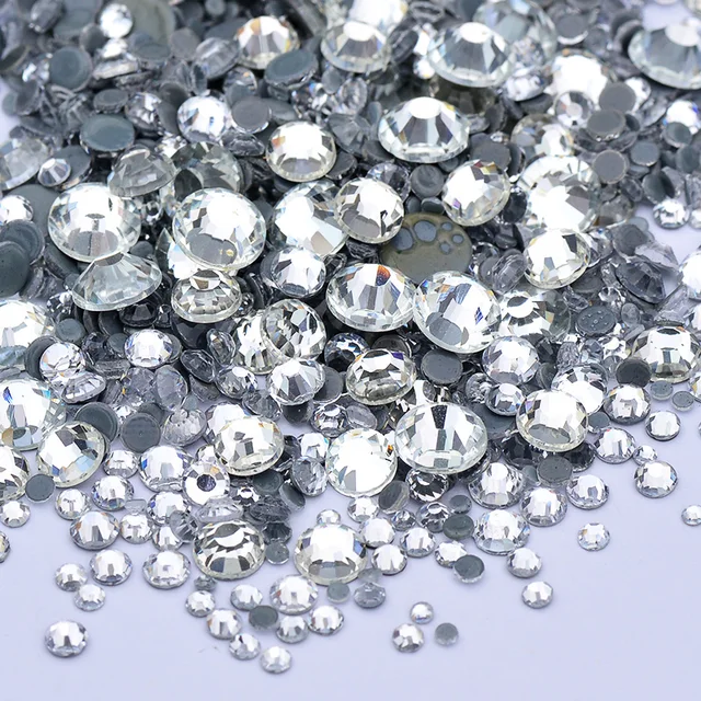 JUNAO 1440pcs Mix 8 Size Crystal AB Glass Hotfix Rhinestone