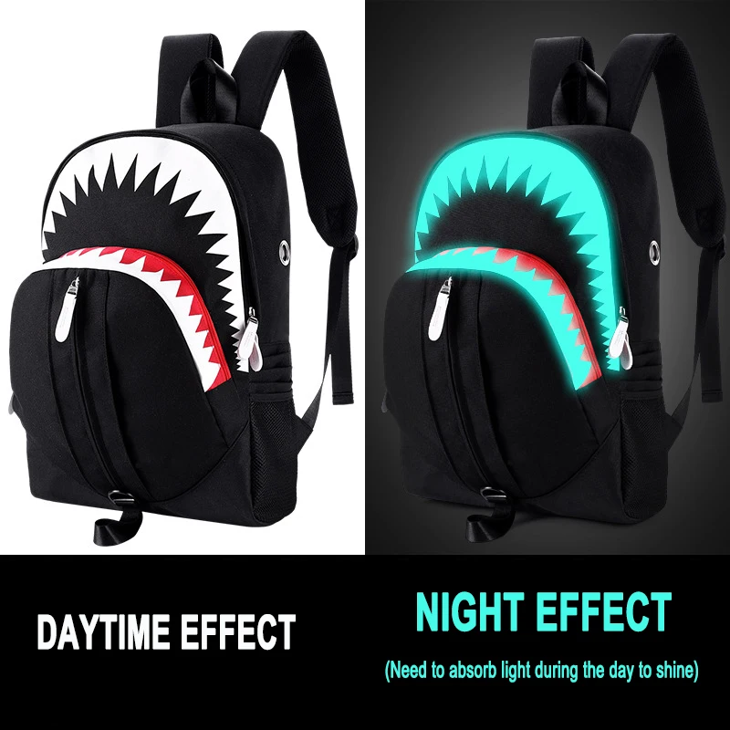 Fashion Luminous Student School Bags USB Charging Men's Shark School Backpacks Chest Bag Teenager Boy Girls Travel Women Mochila