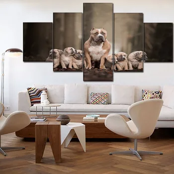 

Canvas Art HD Prints Painting Home Decor Poster Framework 5 Piece Animal Pit Bull Family Pictures For Living Room Wall Artwork