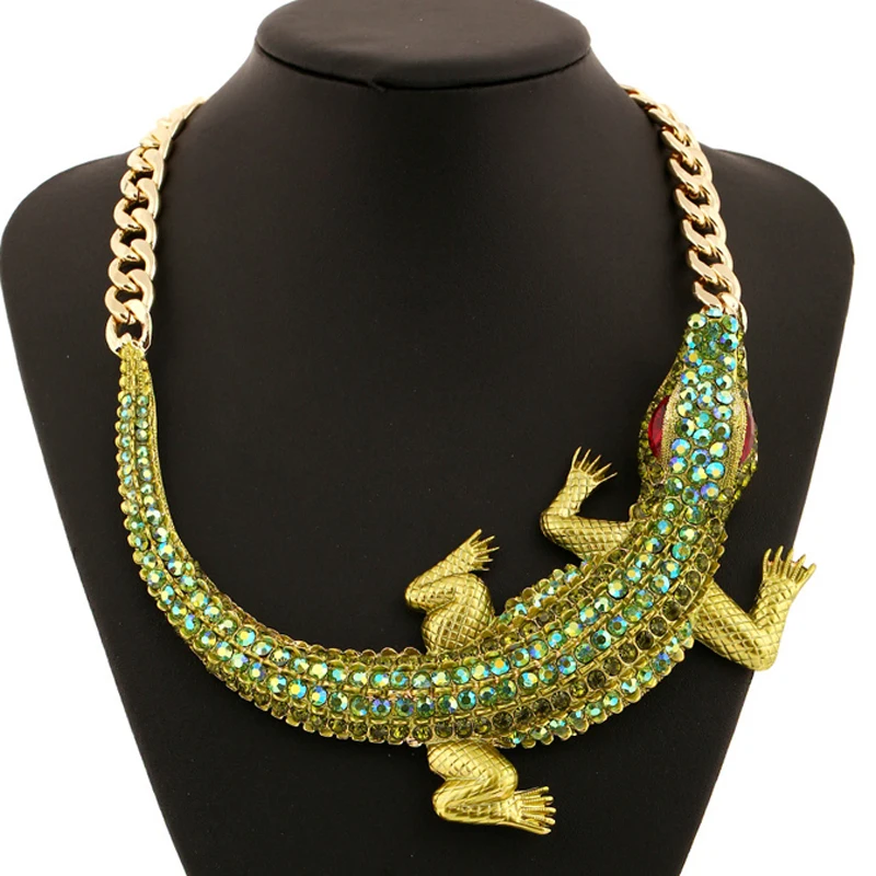 

Fashion Exaggerated Full Crystal Crocodile Statement Necklaces for Women Gold Chunky Chain Choker Necklace Collier Femme 0411