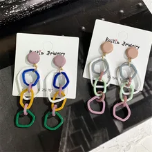 FYUAN Korea Long Acrylic Drop Earrings for Women Colorful Link Circle Geometric Dangle Earrings Party Fashion Jewelry FYUAN Korea Long Acrylic Drop Earrings for Women Colorful Link Circle Geometric Dangle Earrings Party Fashion Jewelry