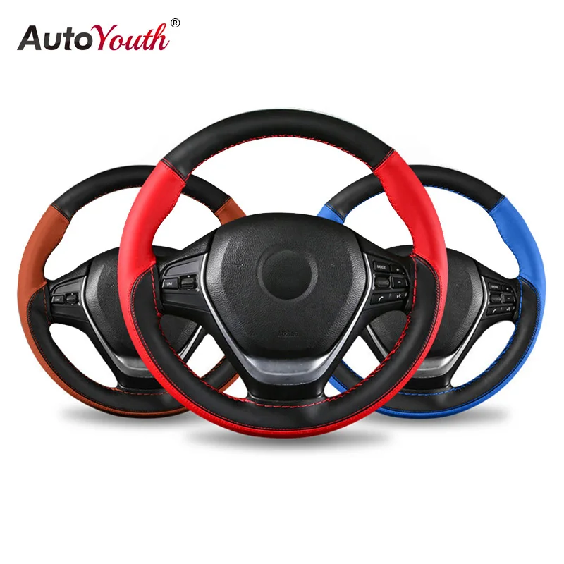 

AUTOYOUTH Microfiber Leather Universal DIY Car Steering-wheel Cover With Needles and Thread Anti-Slip Soft Fiber Leather 15 inch
