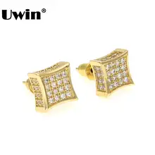 Uwin Роскошные серьги Полный Кристалл циркония CZ трендовые серьги-гвоздики Высокое качество Золото Серебро Цвет 12 мм* 12 мм Мужские и женские панк Brincos