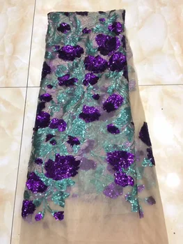 

Purple Sequins Lace Fabric 2019 High Quality African Evening Dress Fabrics New Nigeria Sequined Embroidered Mesh Net Lace Fabric
