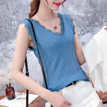 Летний v-образным вырезом slim тонкий шить кружева рукавов ice Шелковый вязаная жилетка женская джемпер