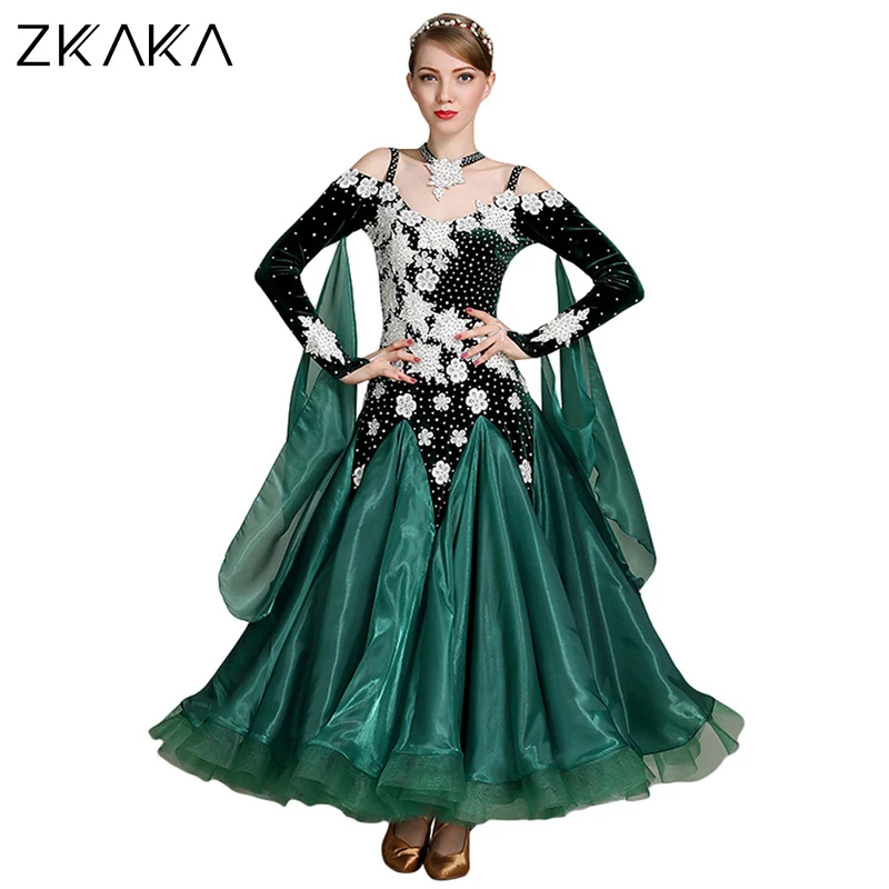 

ZKAKA Ballroom Dance Dress Flamenco Waltz Tango Dance Costumes for Women