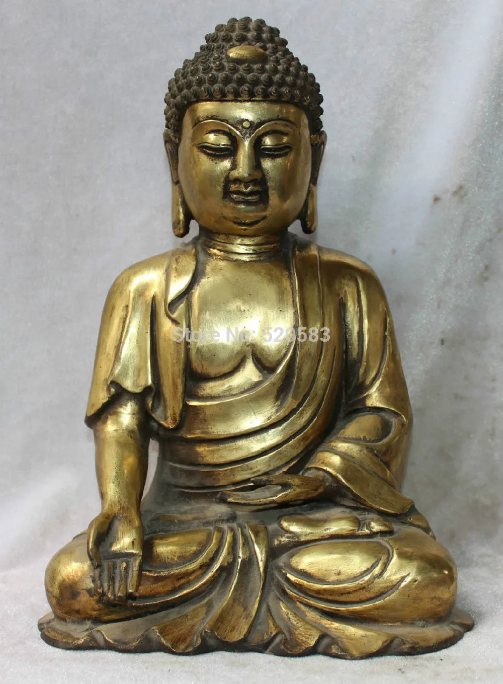 

free 12" Signed Chinese Tibet Buddhism Bronze Gold-plated Shakyamuni Buddha Seat fast