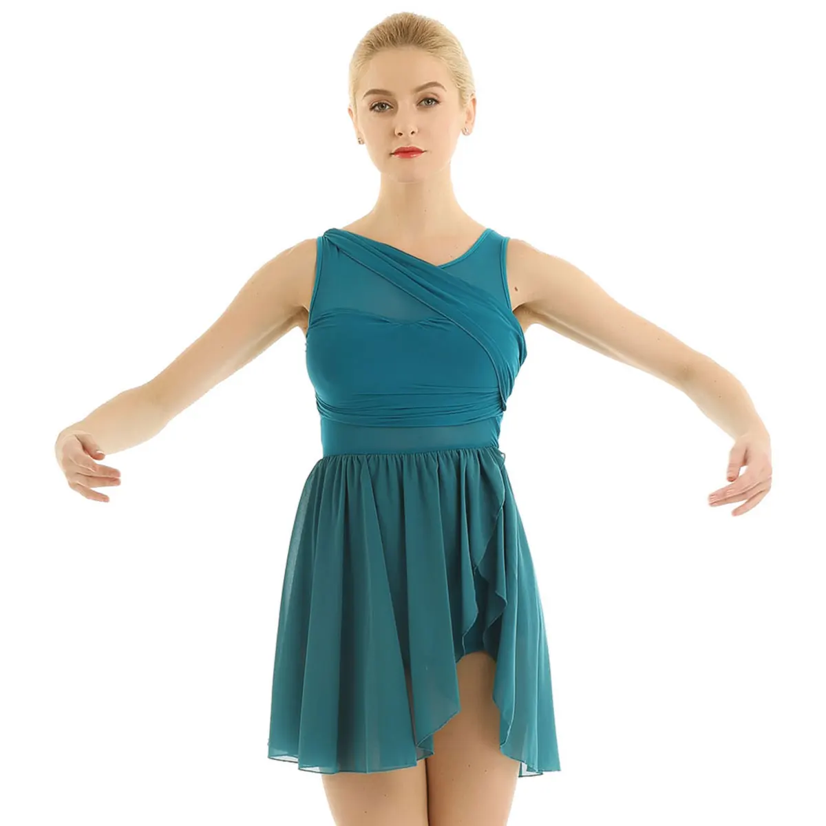 Балетное женское платье без рукавов с асимметричным вырезом, шифоновое эластичное балетное платье-пачка, взрослый гимнастический купальник для балерин, Танцевальная вечеринка - Цвет: Green