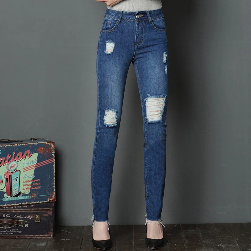 Mujer jeans gastados 2018 moda nuevo slim fit personalidad rasgado roto agujero de longitud completa pantalones Denim jeans pantalones para las mujeres|jeans women|denim jeans pants - AliExpress