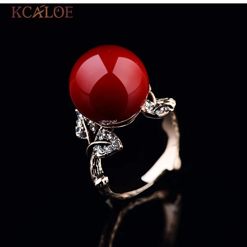 KCALOE кольца с натуральным камнем красный коралл розовое золото цвет Bijoux Femme Винтаж резной кристалл обручальное кольцо из Стразы ювелирные изделия Anel