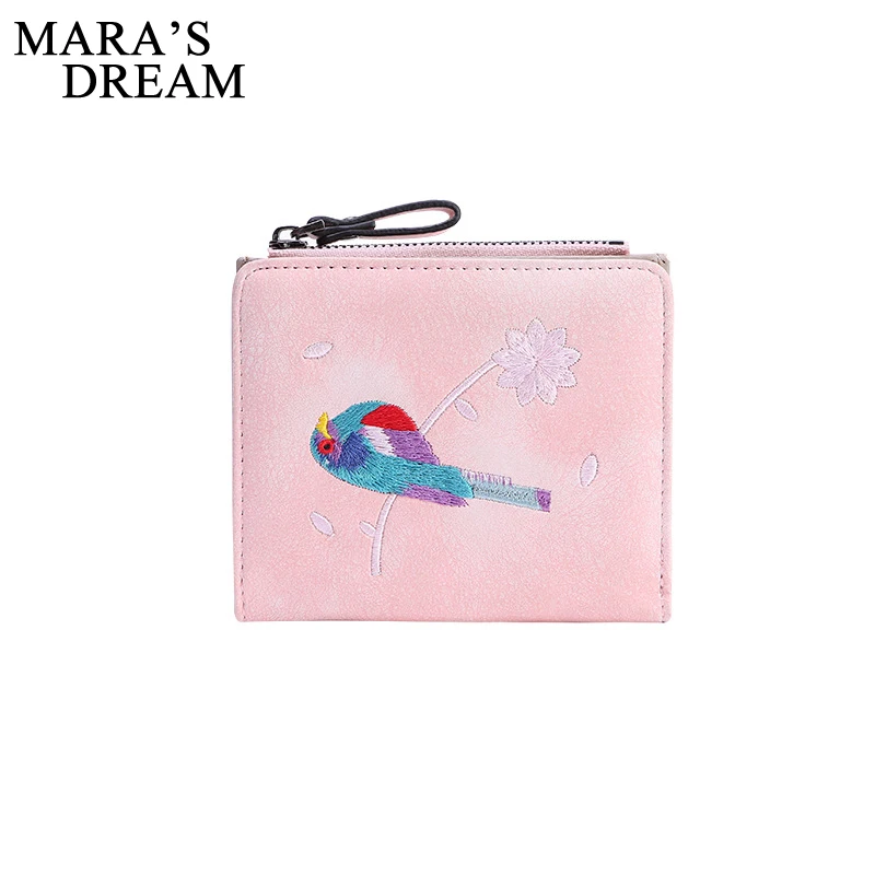 

Mara's Dream Wallet Women Bird Embroidery Portefeuille Femme Zipper Hasp Short Solid Purse Leather Card Holder Women Wallet Bags
