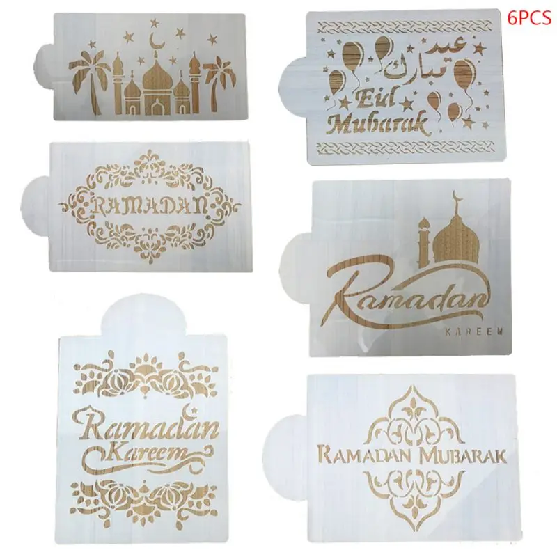 6 шт./компл. Eid Мубарак Рамадан кофе цветок спрей трафарет для украшения торта DIY