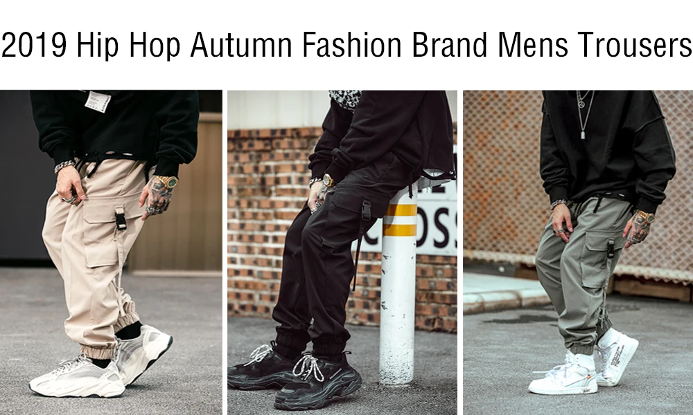 Новый Harajuku Ribben с карманами в стиле сафари, модные мужские брюки-джоггеры в стиле хип-хоп, Осенние уличные повседневные эластичные